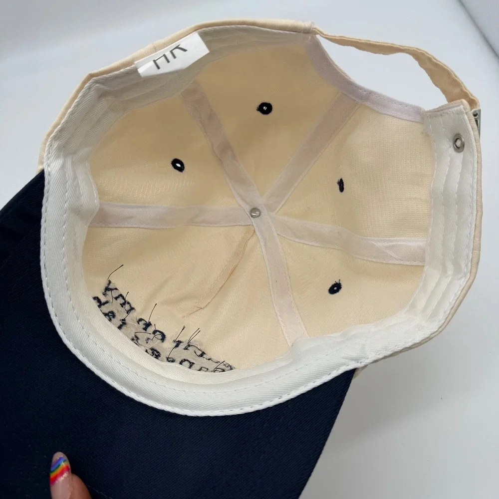 Put It On My Fiance's Tab Baseball Cap Tan Navy Blue Adjustable Dad Hat